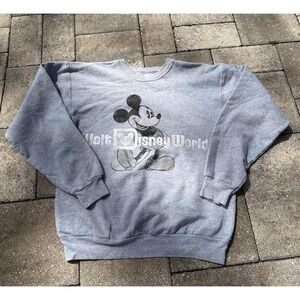 Walt Disney Land Mickey Mouse Crewneck Sweater Size Small Gray Walt Disney World